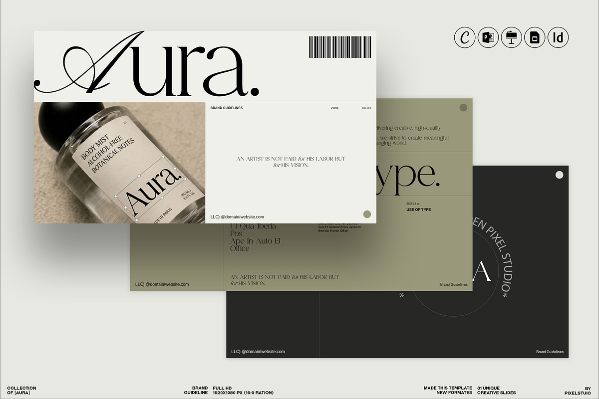 AURA Brand Guideline Presentation, a Presentation Template by GoldenPixelStudio (Photo 1 of 10)