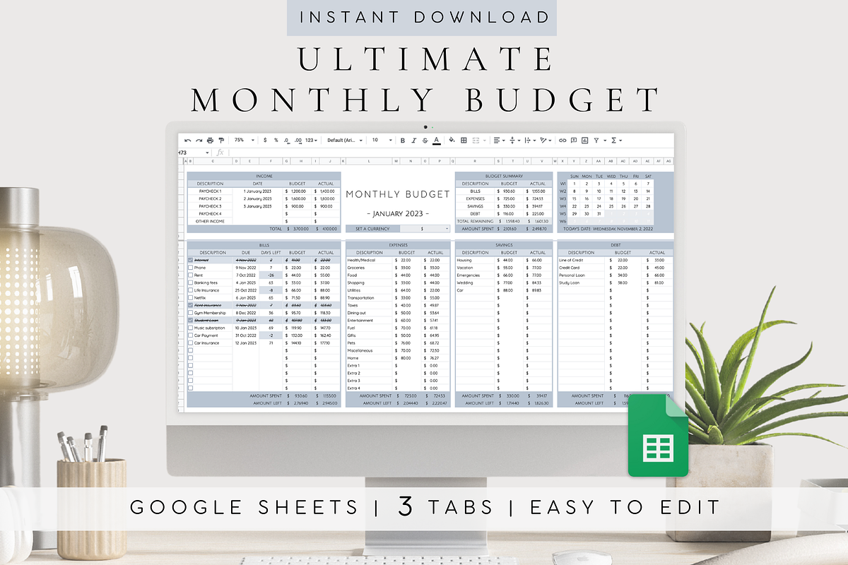 Ultimate Monthly Budget Tracker, a Templates & Theme by BRANDcontent (Photo 1 of 7)