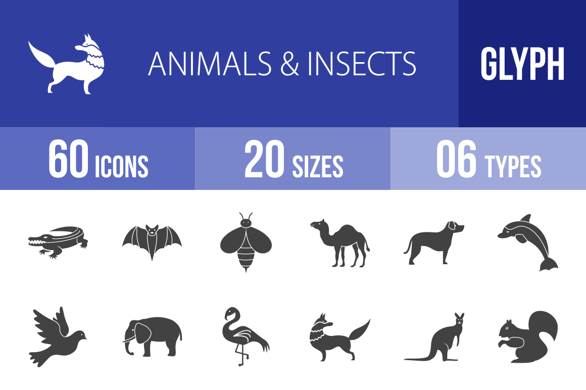 60 Animals  Insects Glyph Icons by Iconbunny  Creative Market