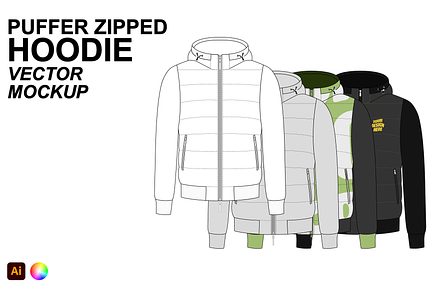 Puffer Zipped Hoodie Vector Mockup