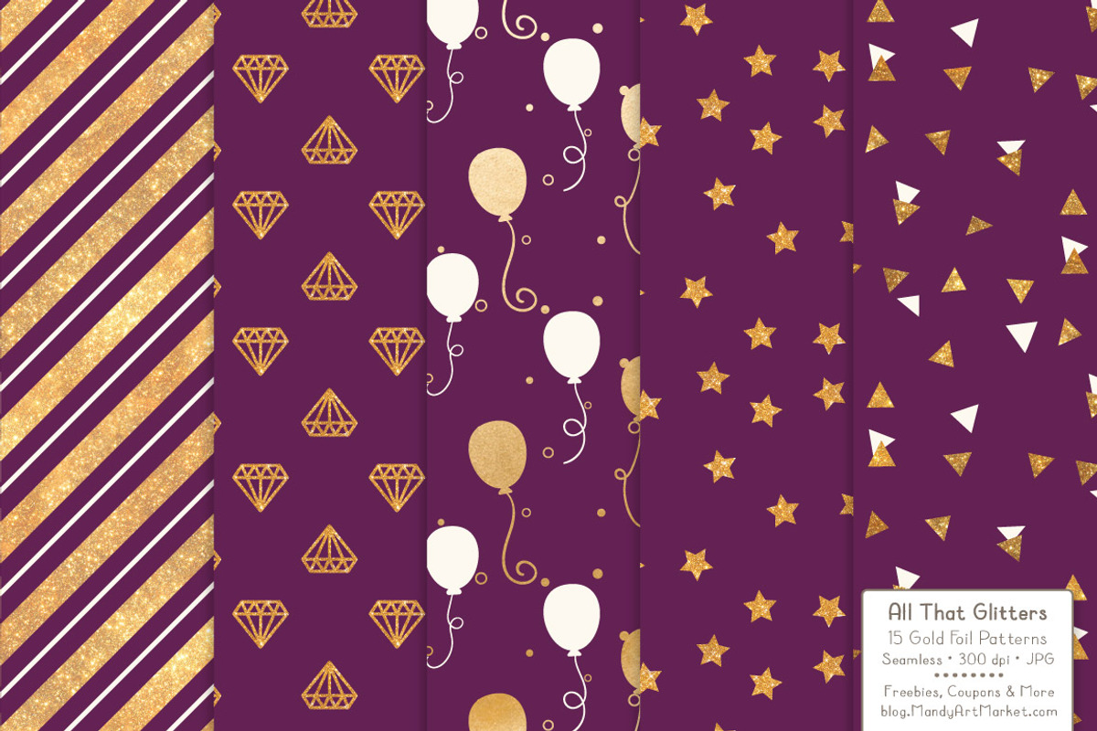 Gold Foil Digital Papers in Plum, a Pattern Graphic by Amanda Ilkov (Photo 2 of 4)