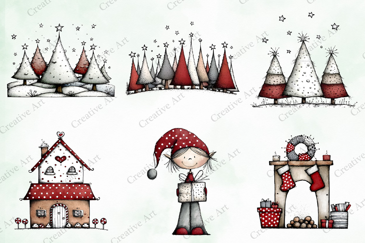 Whimsical Quirky Christmas Clipart, an Illustration by Creative Art (Photo 5 of 13)