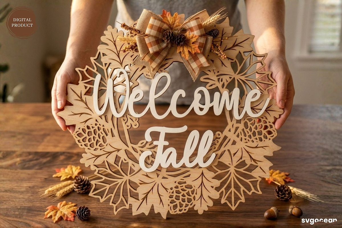 Welcome Fall Door Sign SVG Bundle, a Decorative Illustration by svgocean (Photo 10 of 11)