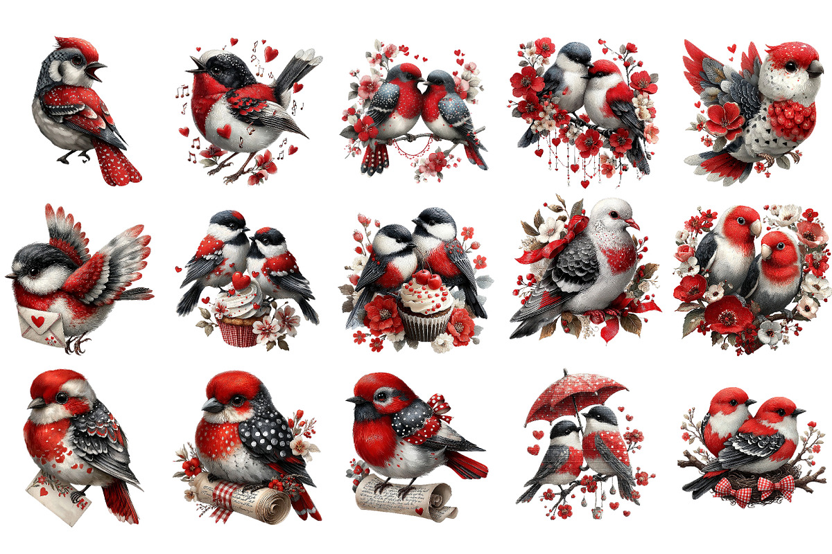 Valentine Birds Clipart, an Illustration by DreamArtGraphic (Photo 4 of 4)