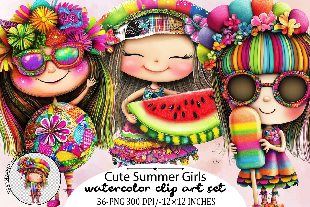 Cute Summer Girls Clipart Bundle., an Illustration by SVGArt (Photo 1 of 9)
