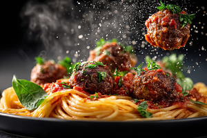 Delicious Meatballs and Spaghetti in, a Photo by Pixeness Studio