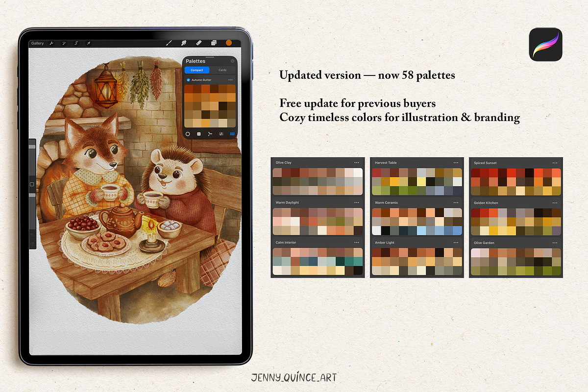 58 Cozy Color Palettes for Procreate, a Palette Add-On by Jenny Quince (Photo 2 of 5)