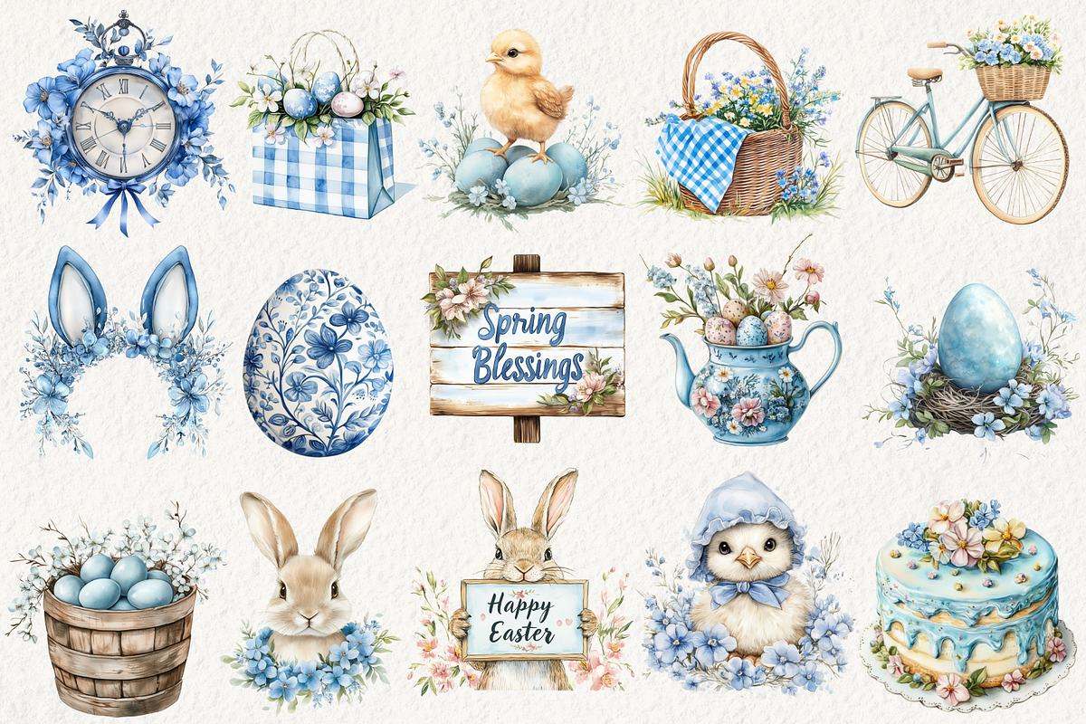 Blue Farmhouse Easter Clipart, an Illustration by NadiaTheronArt (Photo 2 of 4)