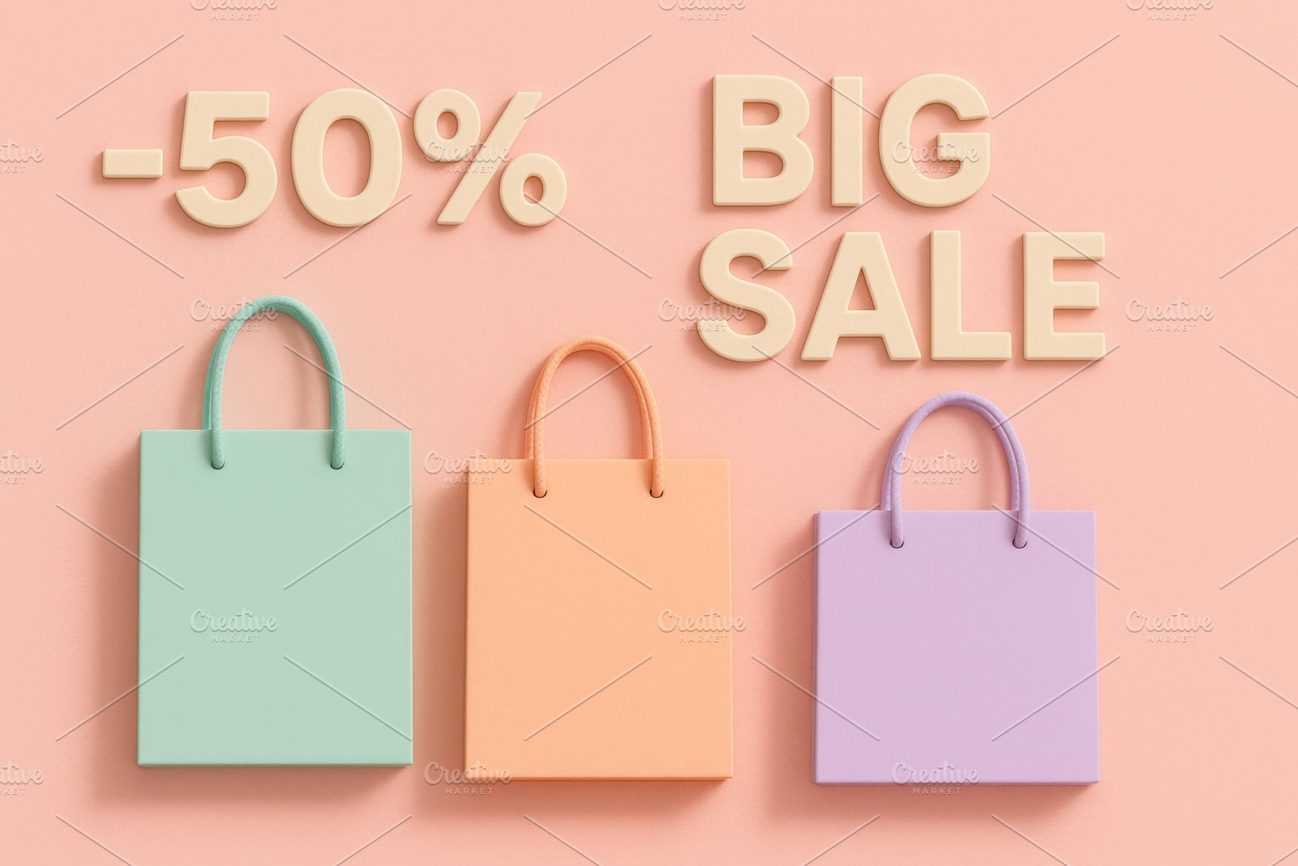 Pastel shopping bags and sale text o, a Photo by Dvoevnore photos