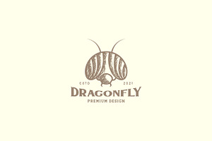 Vintage Head Insect Dragonfly Logo