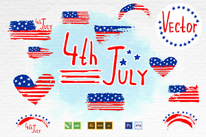 Watercolor 4th of July Clipart Set