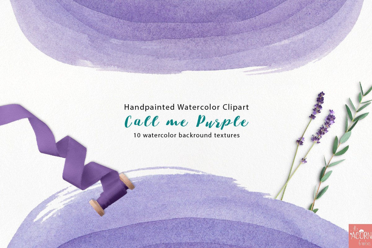Watercolor Clipart Call me Purple, a Texture Graphic by LittleAcornGraphics (Photo 7 of 9)