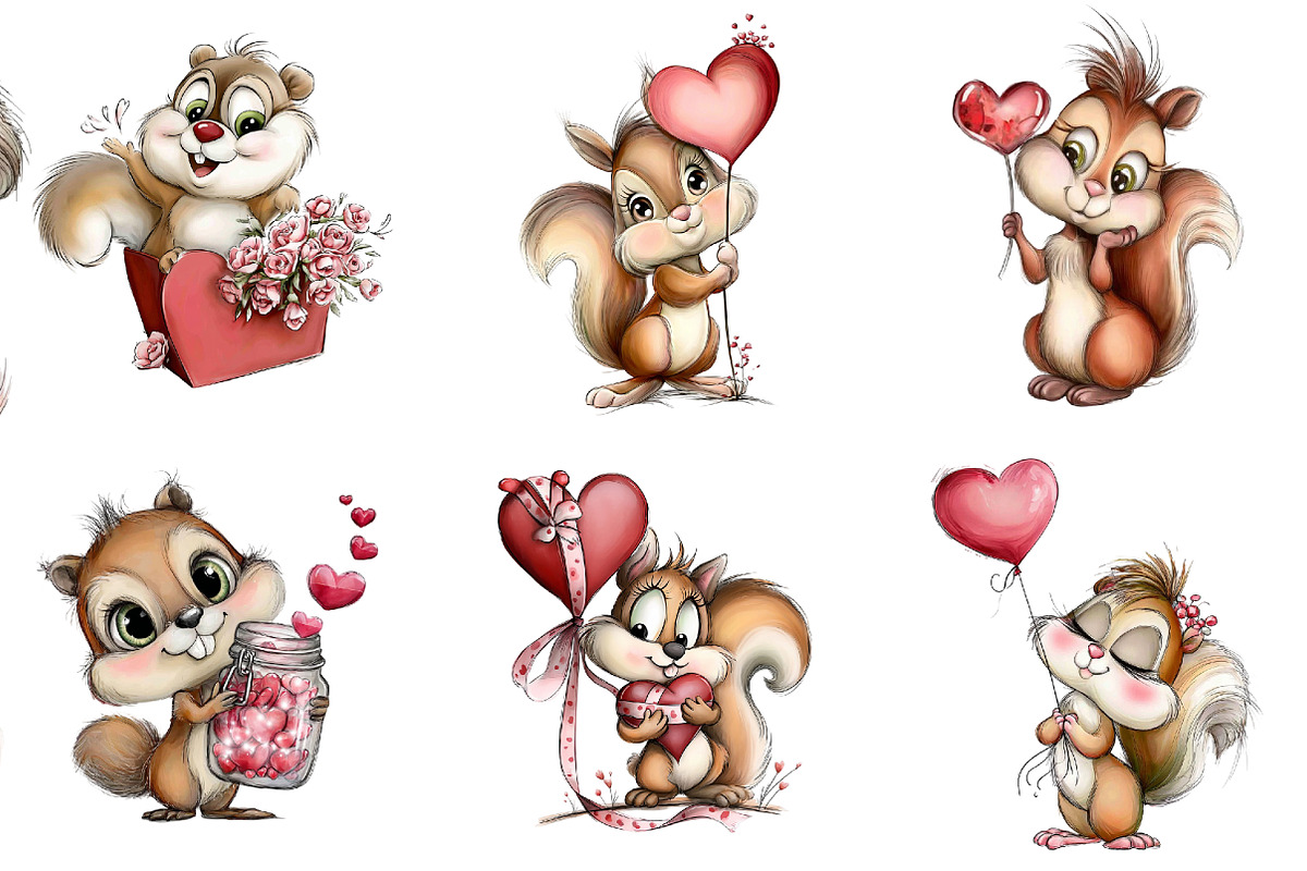 Watercolor Sweetheart Squirrels, an Illustration by DreamArtGraphic (Photo 3 of 4)