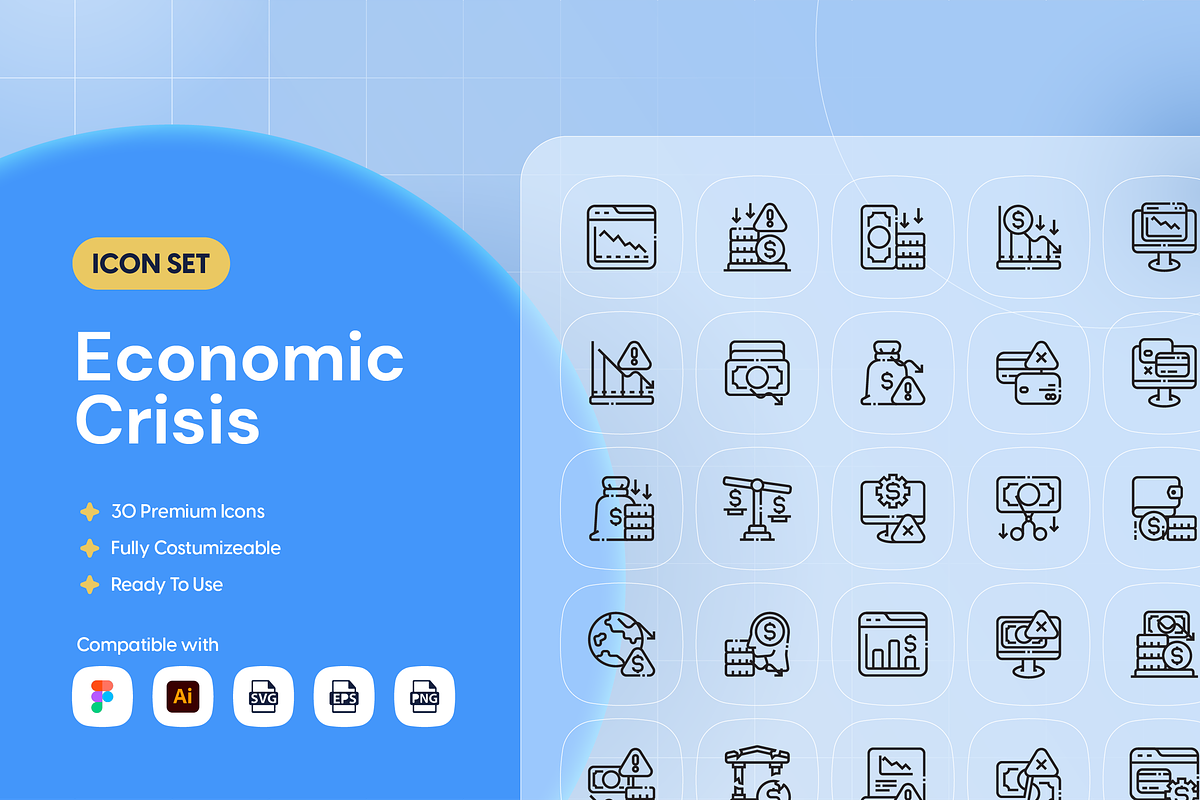 Economic Crisis Icon Set, an Outline Icon by Nathaya Studio (Photo 1 of 2)
