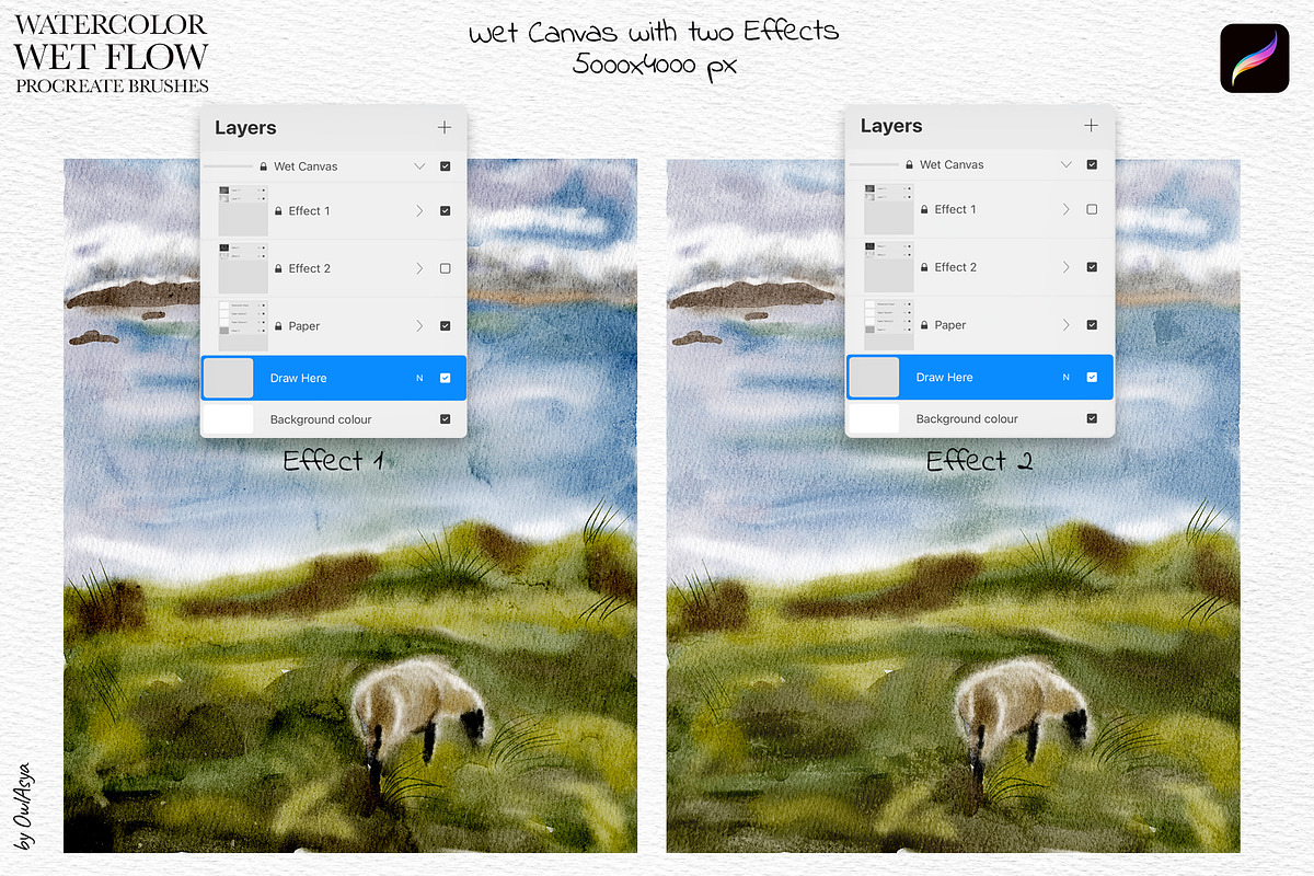 Wet Flow Procreate Brushes, a Brush Add-On by owlasya (Photo 7 of 7)