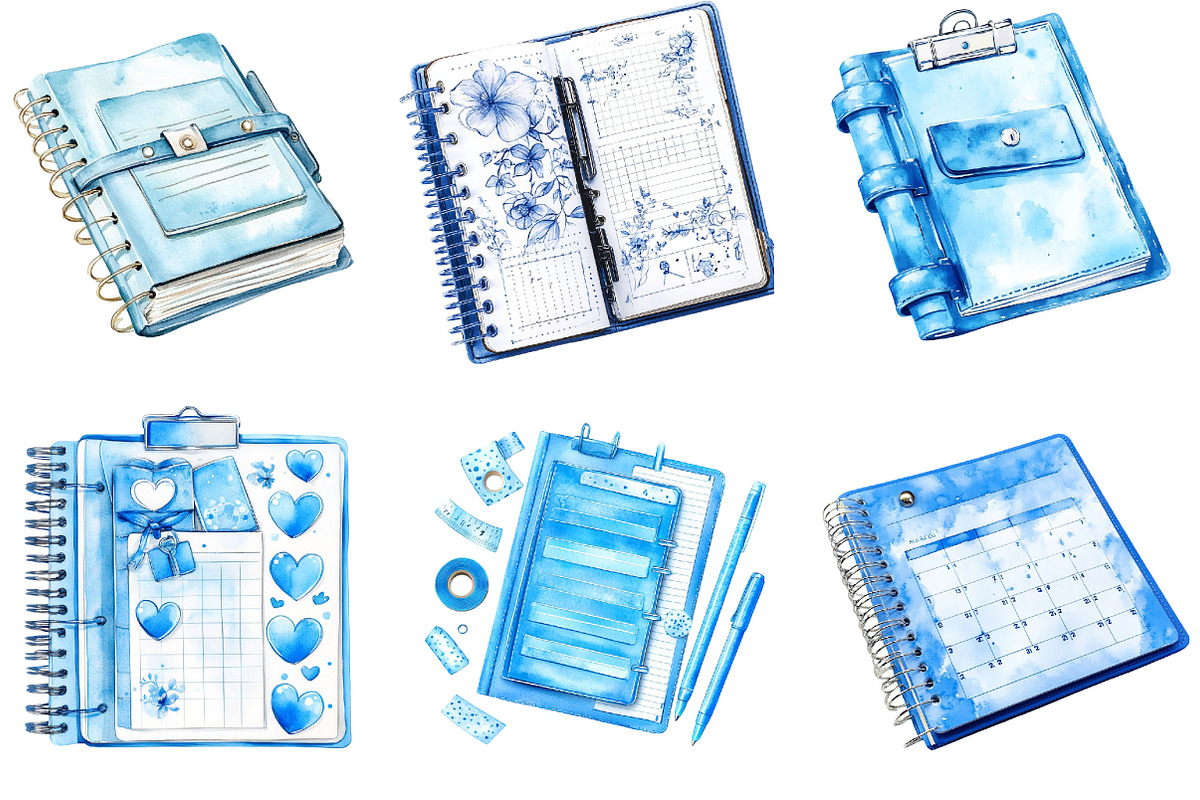 Watercolor Blue Planner Lover, an Illustration by Designking (Photo 4 of 5)