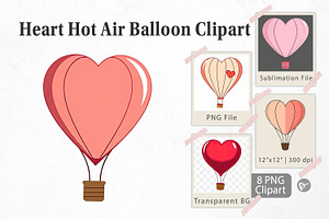 Heart Hot Air Balloon Clipart, a Graphic by Artnoy