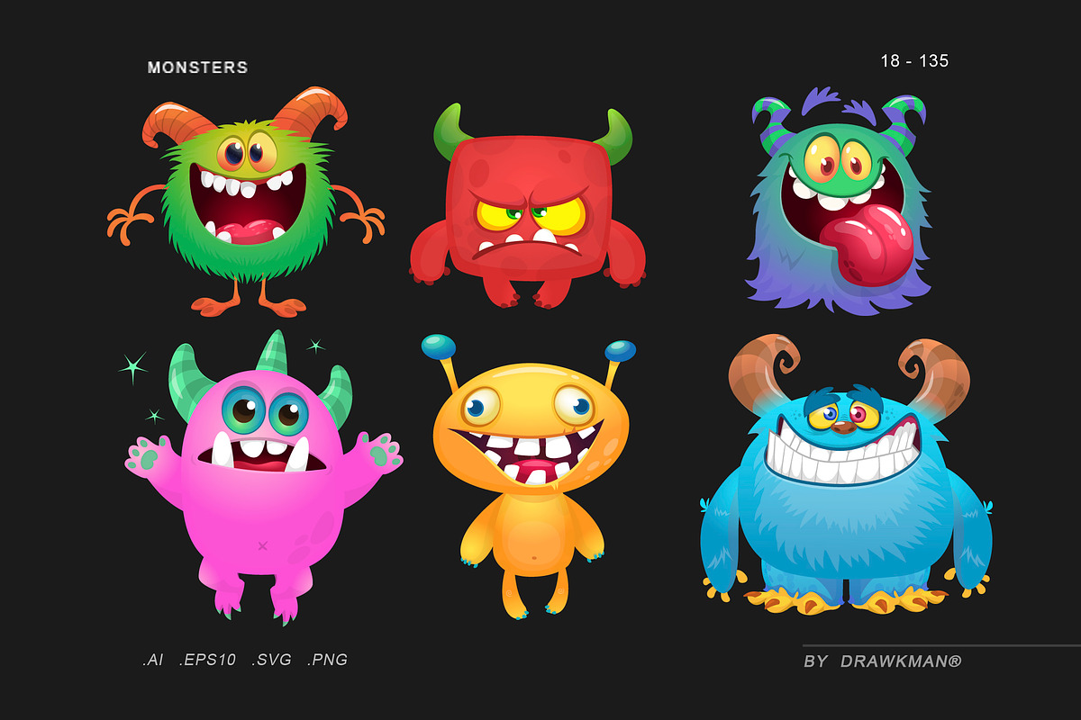 Monster Pack - 135 Cute Monsters, a Decorative Illustration by D R A W K M A N (Photo 3 of 30)