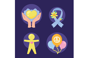 peace day four icons, an Illustration by studiogstock