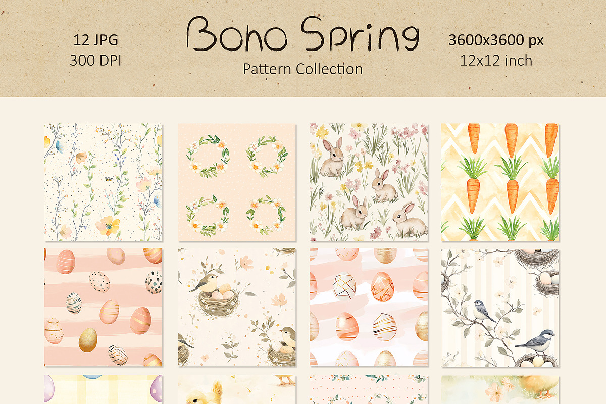 Boho Easter Spring Patterns Set, a Pattern Graphic by IrenKlm (Photo 2 of 9)