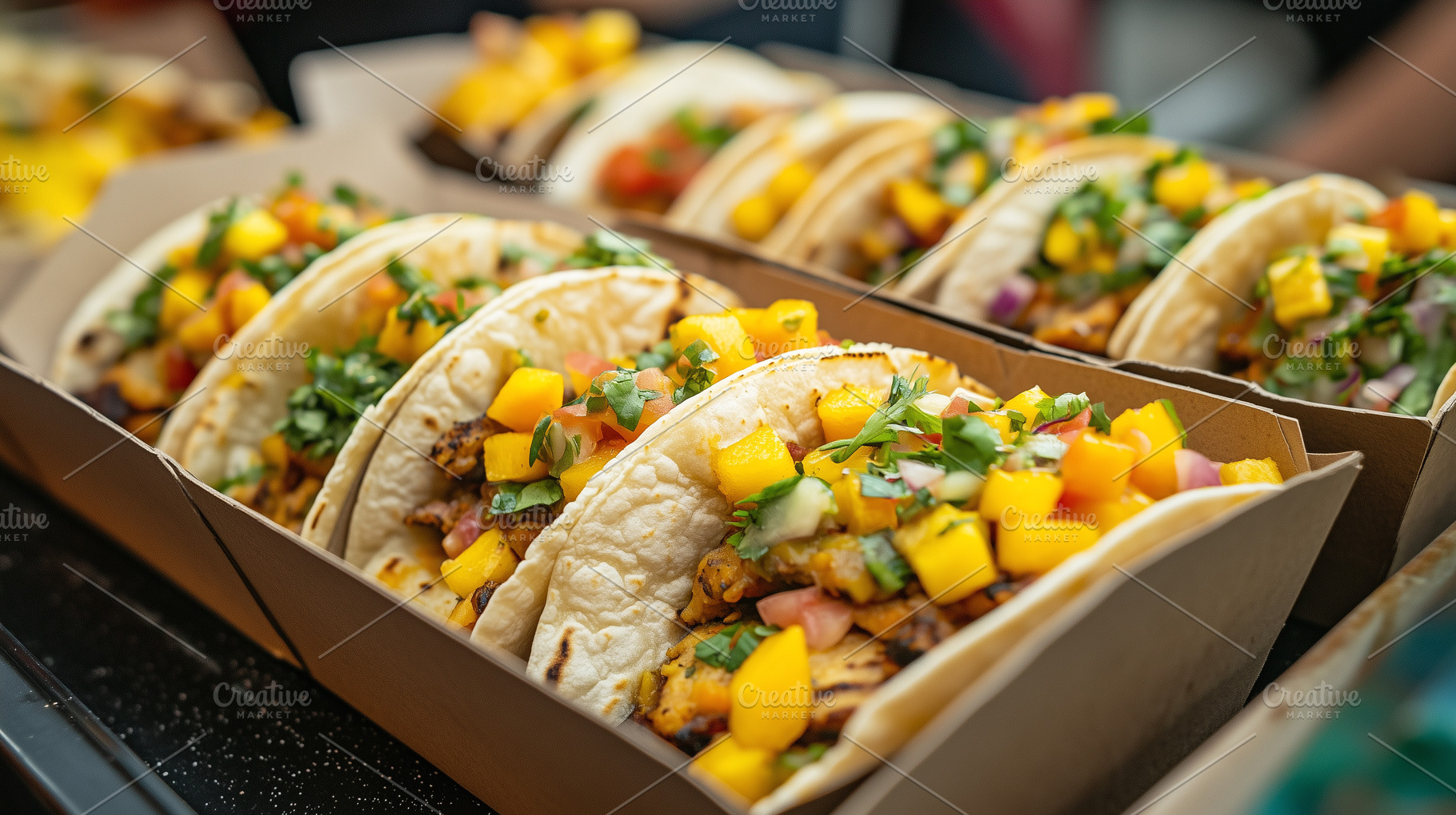 Close up on a tacos with mango salsa, a Food & Drink Photo by MistyDay