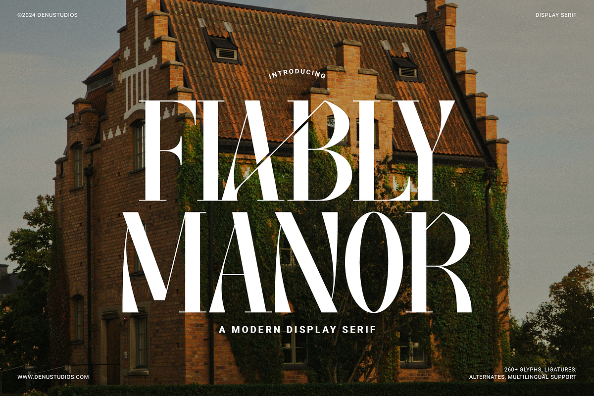 Fiably Manor | Modern Display Serif, a Serif Font by Denustudios (Photo 1 of 13)