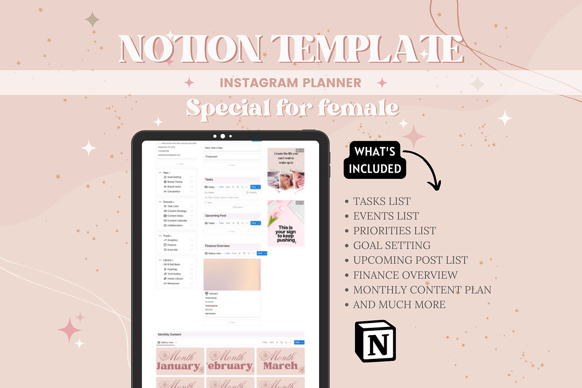 Instagram Planner Notion Template, a Templates & Theme by bellaROSEworkshop (Photo 8 of 10)