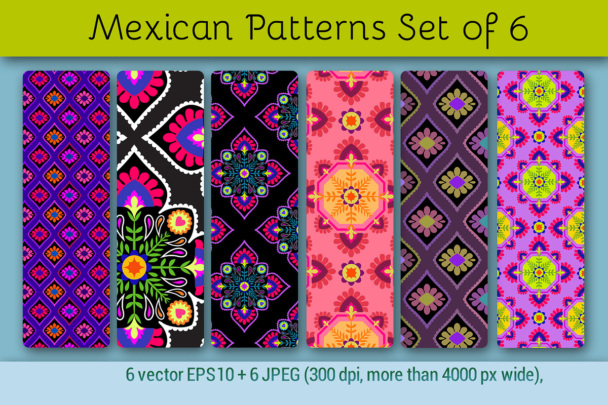 Mexican Patterns, set of 6., a Graphic by RosaPompelmo