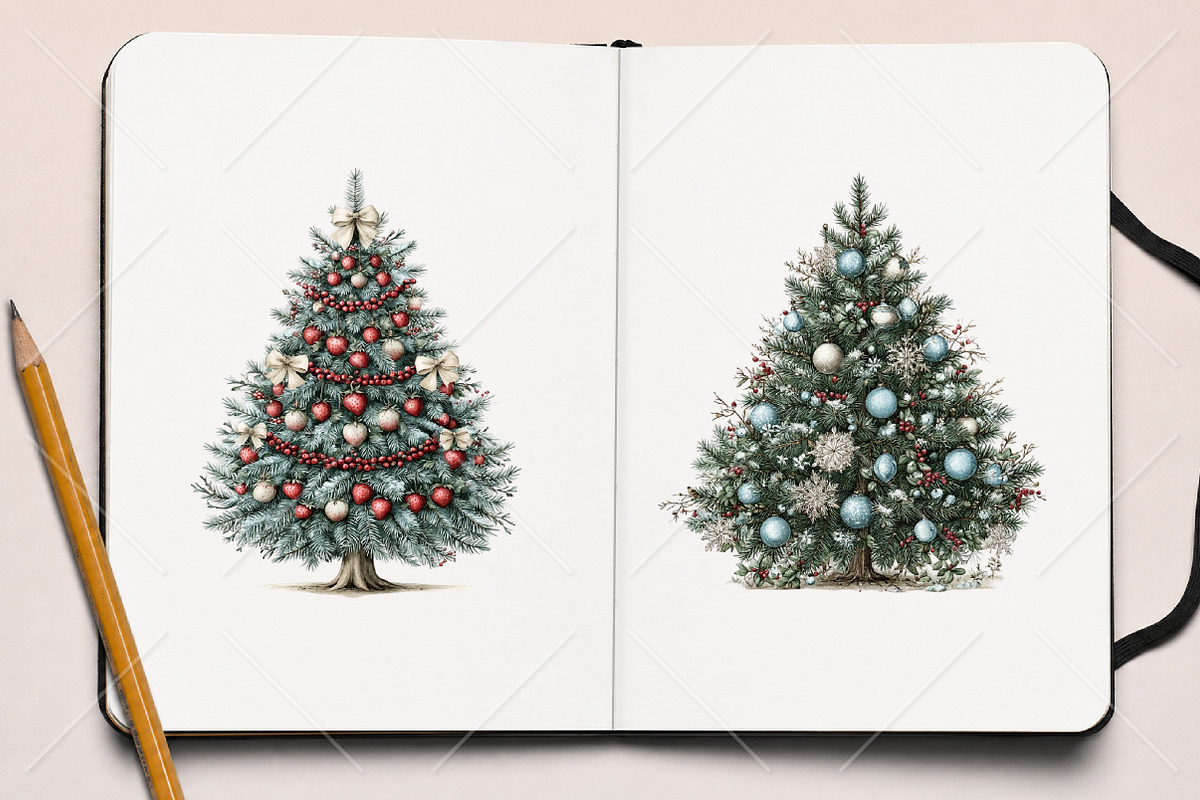 Whimsical Christmas Tree Clipart, a Seasonal Illustration by Canvas Craft (Photo 8 of 10)