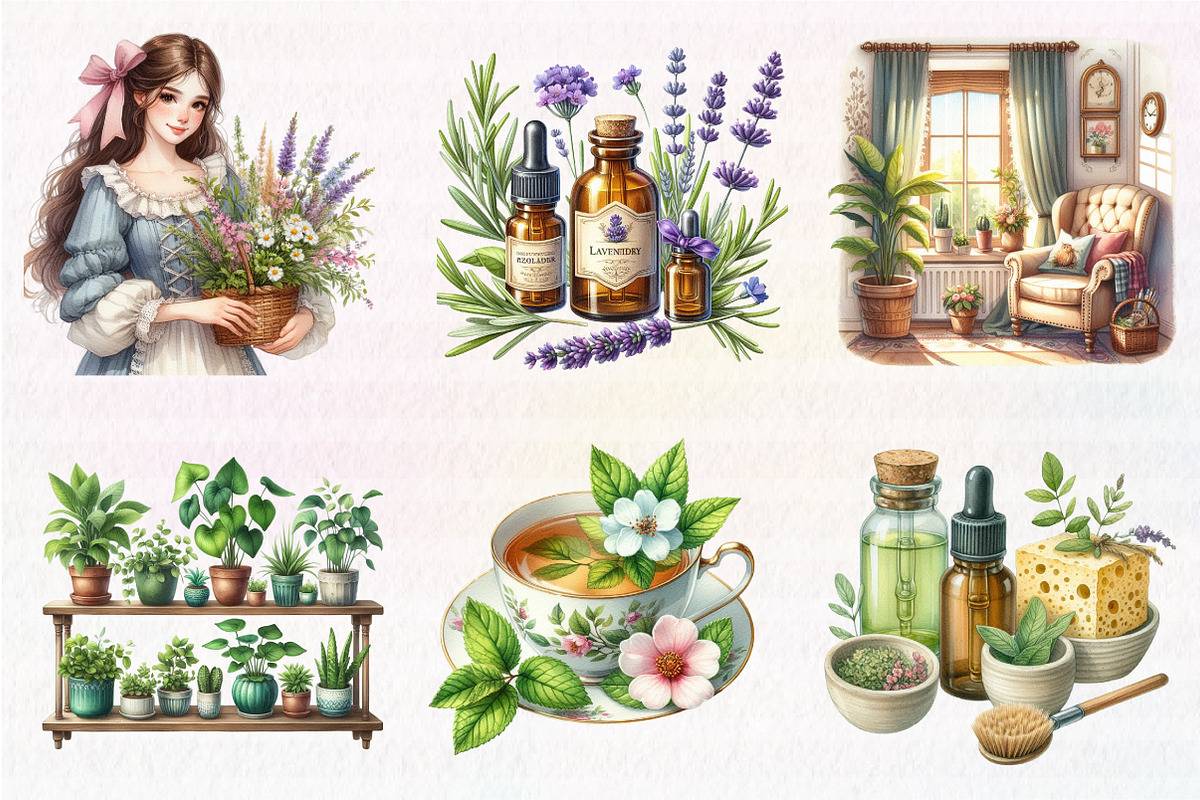 Botanical Wellness Watercolor Clipar, an Illustration by CreationArt (Photo 3 of 5)
