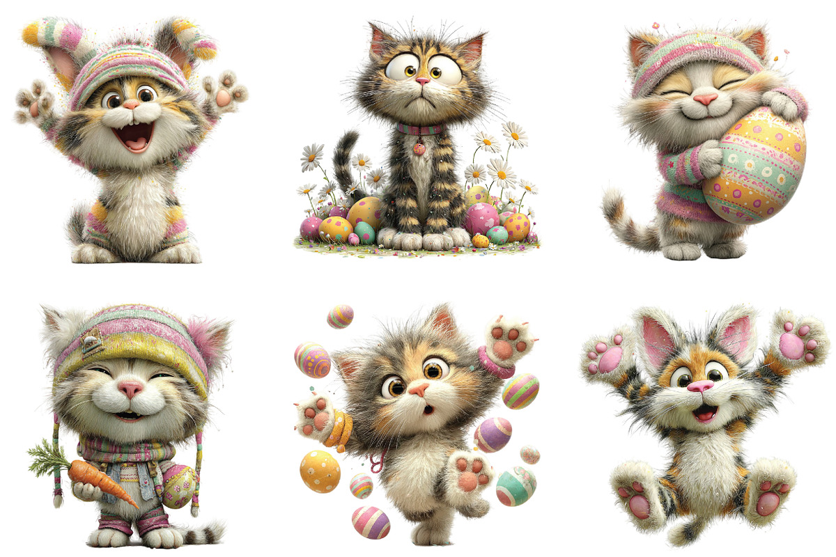 Whimsical Easter Cats Clipart, an Illustration by CraftArtStudio (Photo 2 of 6)