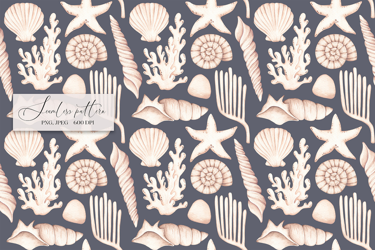 Coral sea shell digital fabric pattern