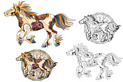 Decorative horses for coloring pages, an Object Graphic by Watercolor fantasy (Thumbnail 2 of 5)