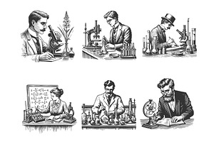 Scientists in Laboratory engraving, an Illustration by AlexArt