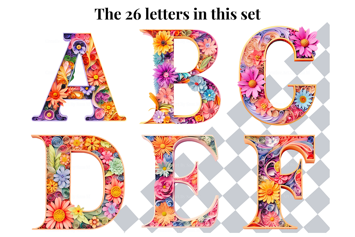 Pastel Floral Alphabet Letters, a Decorative Illustration by Creative Art By SamM (Photo 3 of 10)
