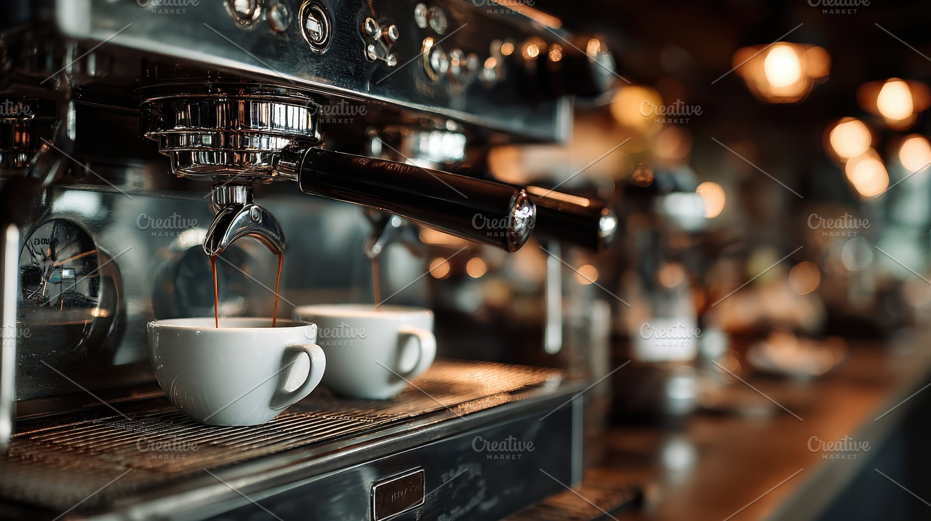 Espresso machine pouring coffee into, a Photo by Pixeness Studio