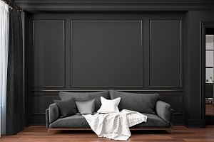 Classic black interior with sofa