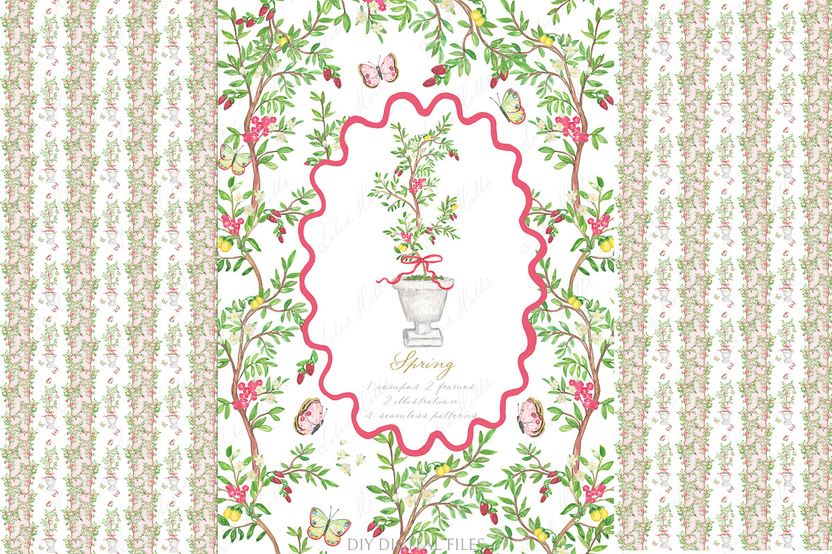 Spring Garden Toile Pink Butterfly, a Graphic by LABFcreations (Photo 1 of 4)
