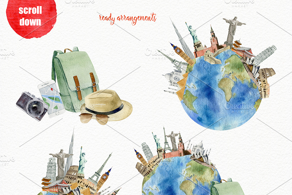 Wanderlust watercolor design toolkit, a Transportation Illustration by Elegantia (Photo 5 of 6)