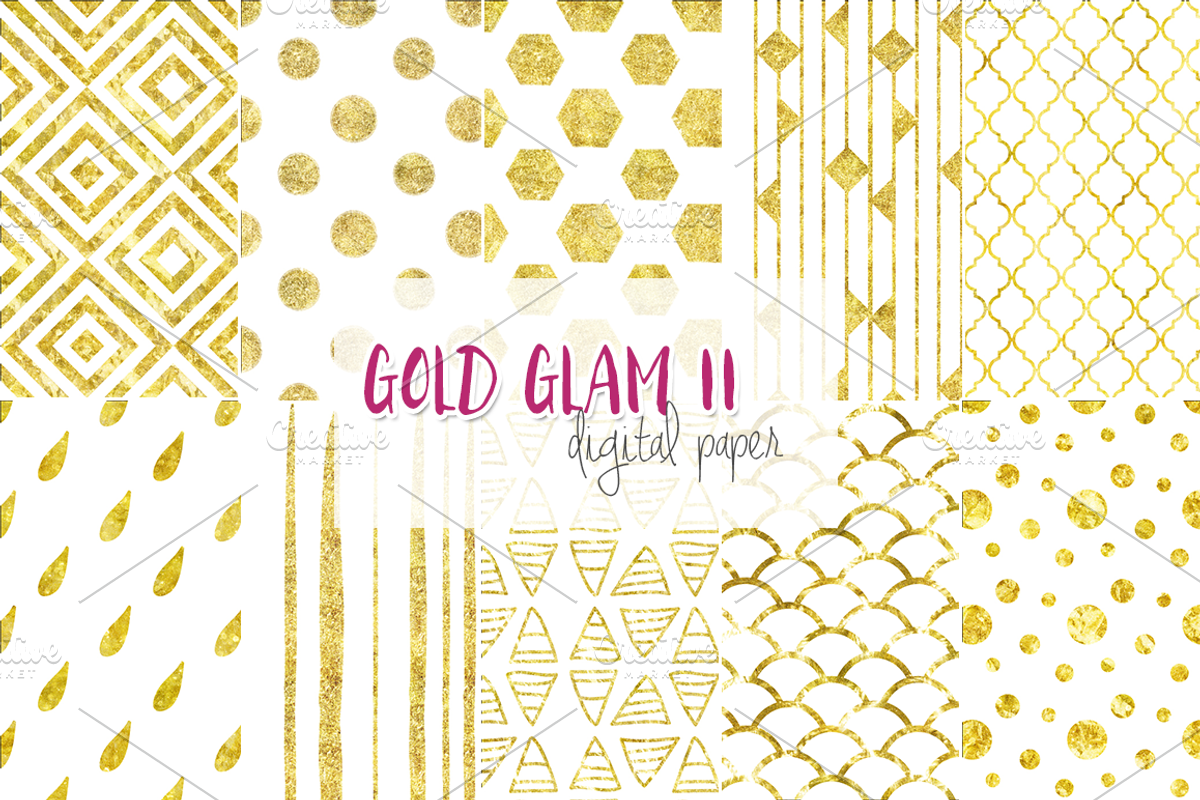 Gold Glam II digital paper, a Pattern Graphic by TeaBerry