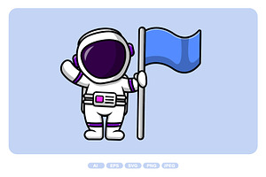 Cute Astronaut Holding Flag