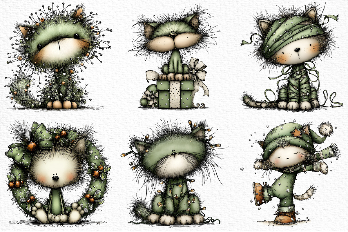 Quirky Funny Christmas Cat Clipart, an Illustration by Craft Nest (Photo 4 of 6)