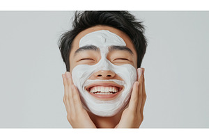 Smiling Asian man applies a white, a Person Photo by Sergey Kotenev