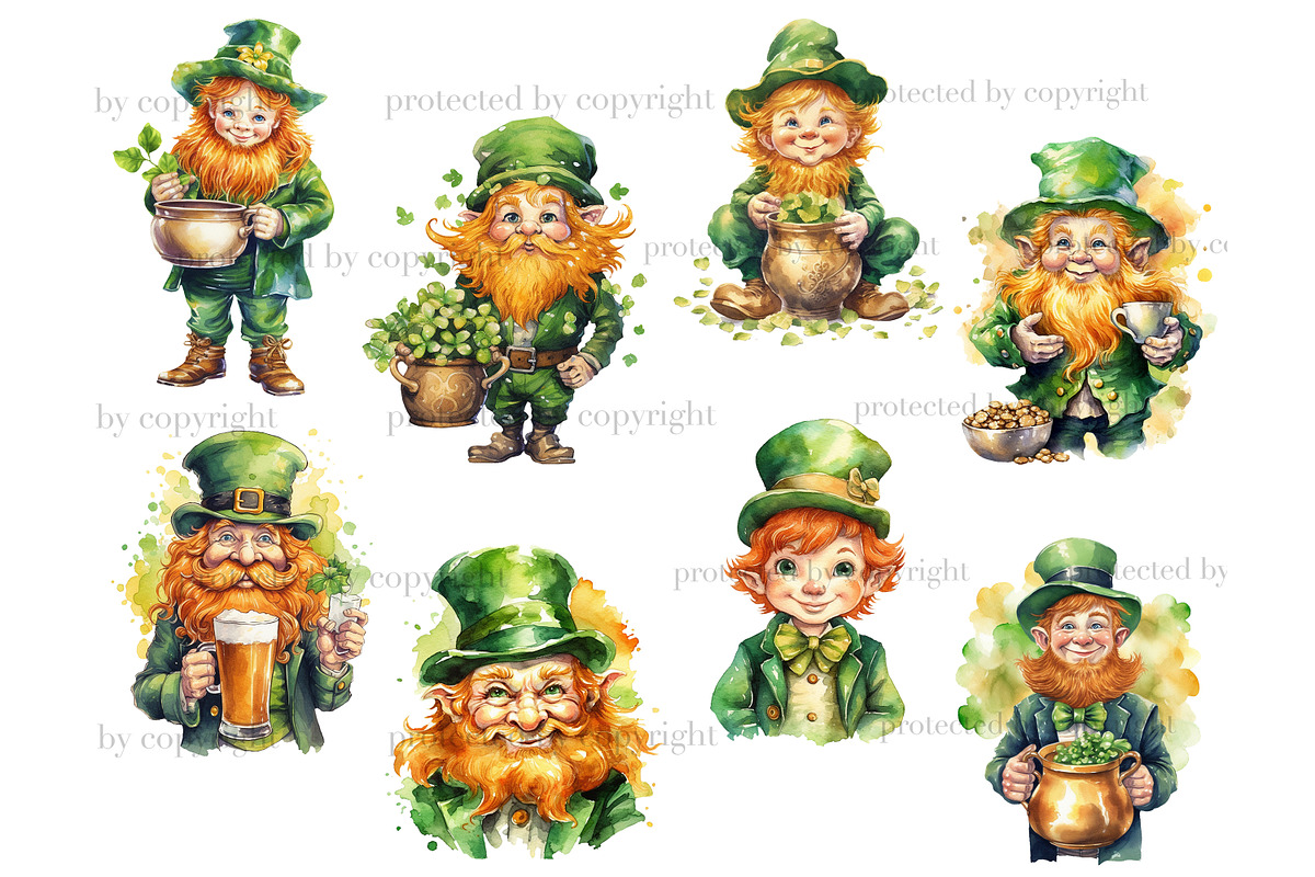 St.Patricks Day Leprechaun Clipart, a Seasonal Illustration by GlamArtZhanna (Photo 3 of 6)