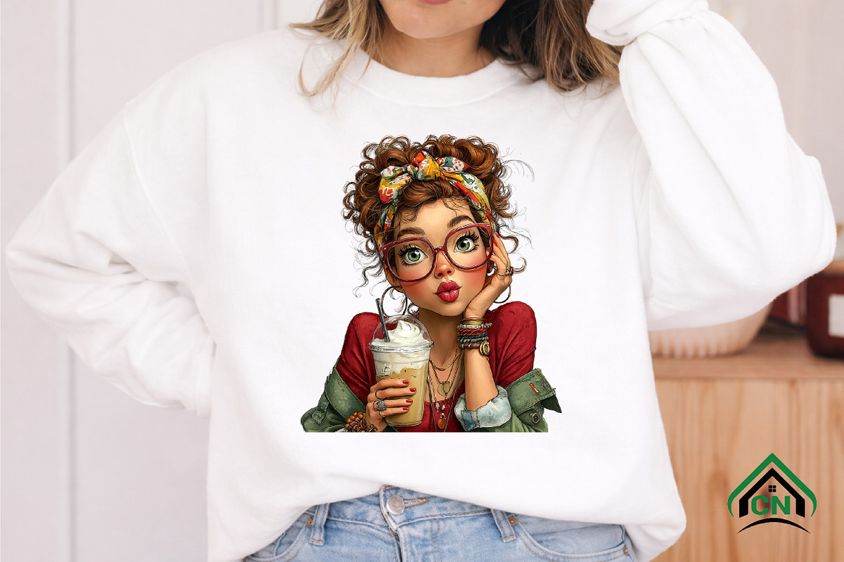 Whimsical Summer Coffee Girl Clipart, an Illustration by Craft Nest (Photo 6 of 12)