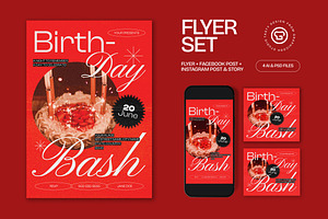 Red White Birthday Bash Flyer Set, a Flyer Template by graphicook