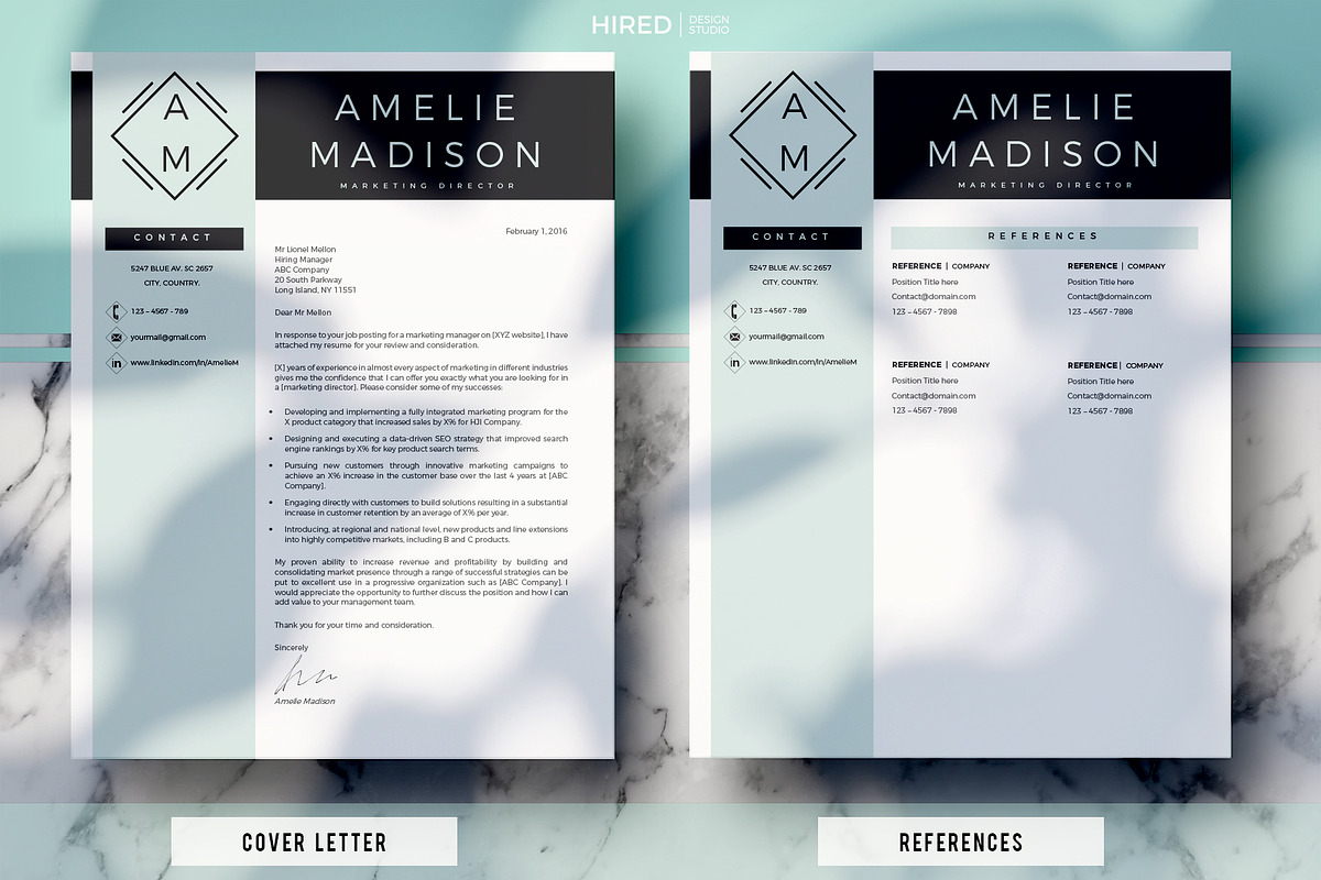 Marketing Resume CV for Word & Pages, a Resume Template by HIRED Design Studio (Photo 3 of 11)