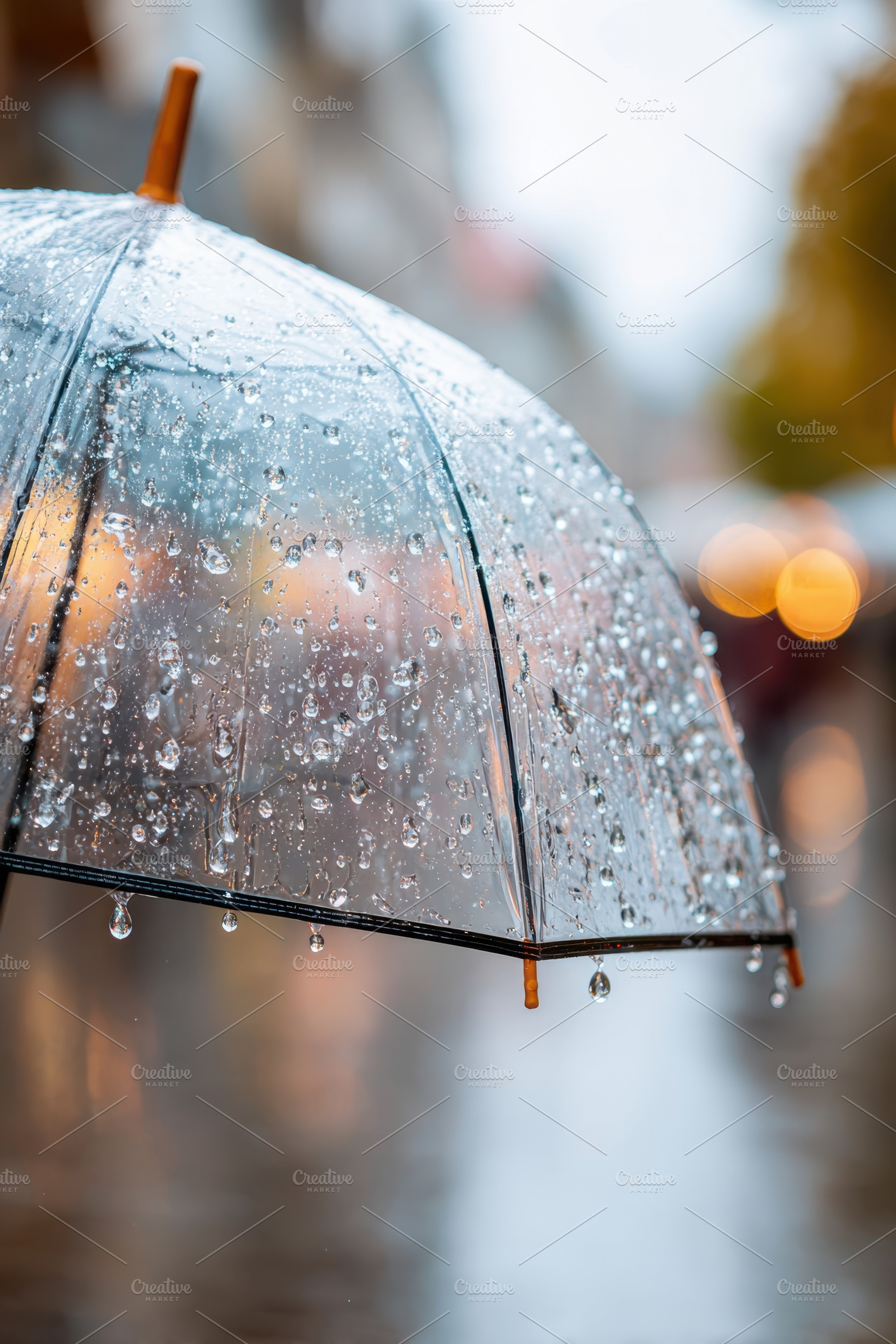 Raindrops on a transparent umbrella in the city, a Beauty & Fashion Photo by AlyaAnd