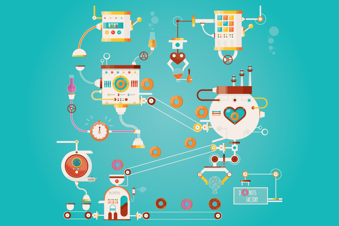 Illustration of donuts factory, a Food Illustration by Semenhorosh