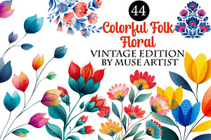 Watercolor Colorful Folk Floral Clip, an Illustration by DreamArtGraphic